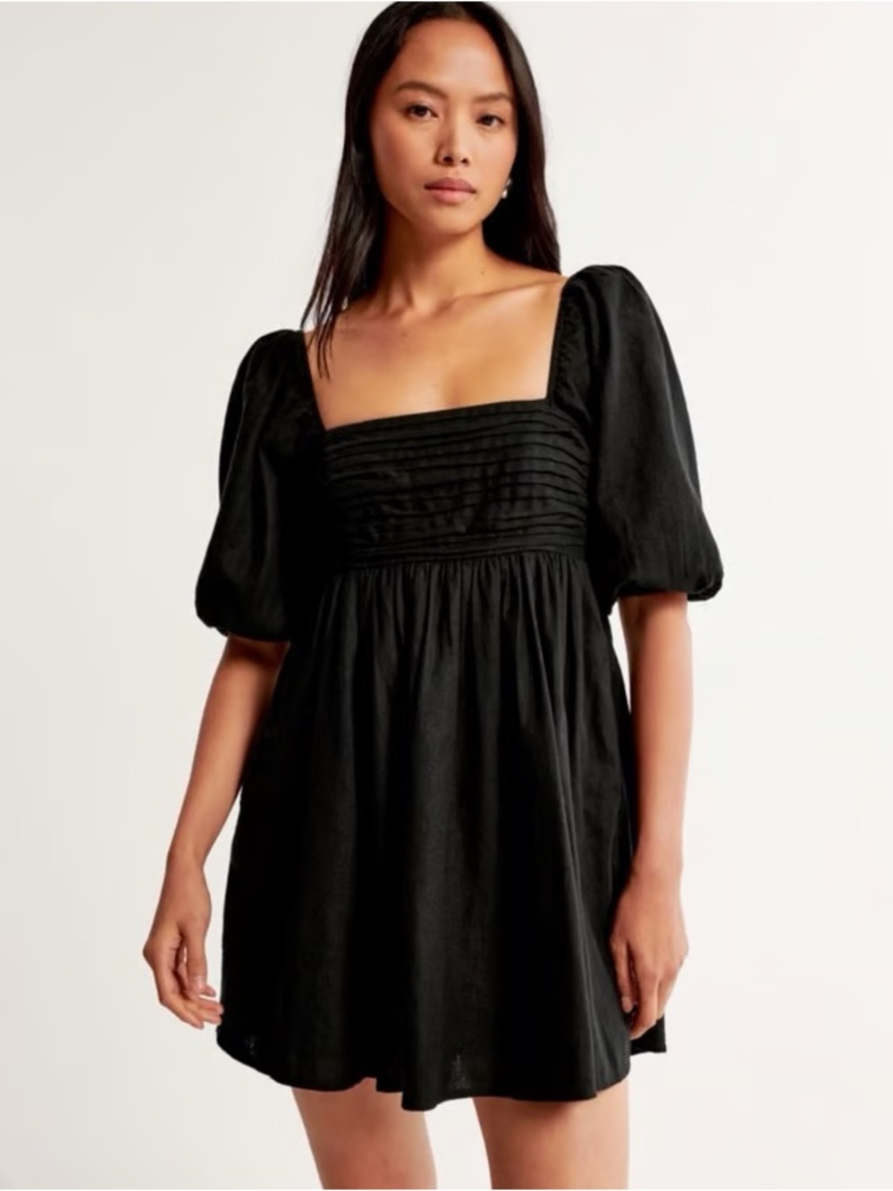 Abercrombie & Fitch Black Puff Sleeve Smocked Mini Dress XS Petite